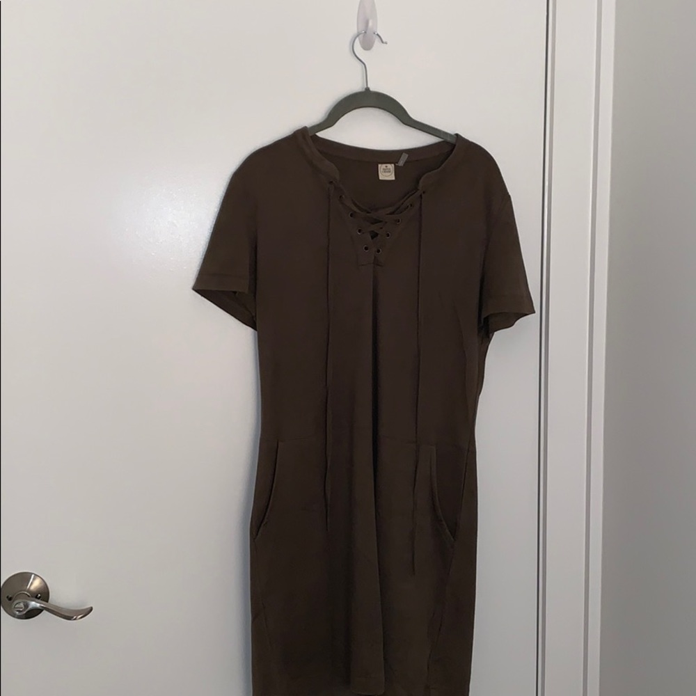 Velvet Dress with Lace Up Neck